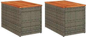vidaXL 2 db szürke polyrattan és tömör fa kerti kisasztal 55x34x37 cm