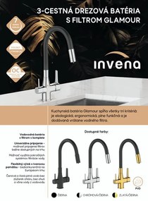 Invena Magic, szabadon álló mosogatócsap flexibilis karral és ivóvízszűrővel, fekete, INV-BZ-08-F04-V