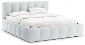 Világosszürke kárpitozott ágyneműtartós franciaágy ágyráccsal 180x200 cm Lupine – Micadoni