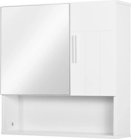 kleankin Fürdőszobai Szekrény Tükörrel - Fali Szekrény 2 Ajtóval és 2 Állítható Polccal 54x15.2x55.3 cm Fehér | Aosom