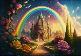Fotótapéta flizelina Kastély Szivárvány Virágok a gyerekszobába 312x219 +ragasztó