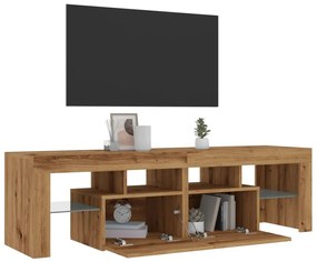kézműves tölgy szerelt fa TV-szekrény LED-ekkel 140x36,5x40 cm