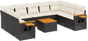 vidaXL 10 részes fekete polyrattan kerti ülőgarnitúra párnákkal