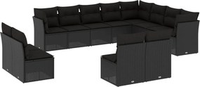 vidaXL 12 részes fekete polyrattan kerti ülőgarnitúra párnákkal