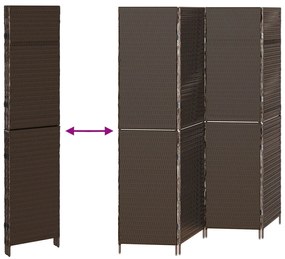 Szobai Elválasztó 4 Paneles Összecsukható Barna 195x180 cm Poli Rattan