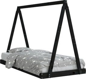 vidaXL fekete tömör fenyőfa gyerekágykeret 90 x 190 cm