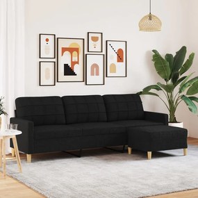 3 személyes fekete szövet kanapé lábtartóval 210 cm