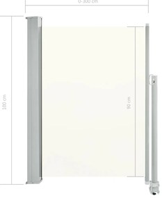 krémszínű behúzható oldalsó terasz napellenző 100 x 300 cm