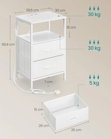 SONGMICS éjjeliszekrény töltőállomással, állítható LED-világítással, hófehér