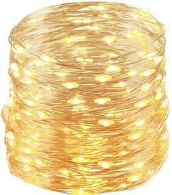 Drótos Lámpa 100 Led Elemes Fehér Meleg