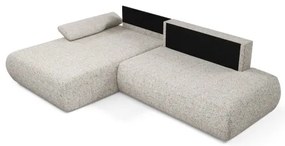 PRATO L alakú balos kihúzható sarokkanapé tárolóval, bézs