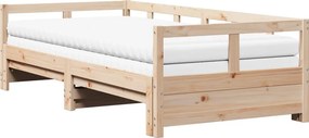vidaXL tömör fenyőfa kihúzható kanapéágy matracokkal 90 x 190 cm