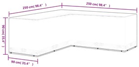 L-alakú kerti bútor huzat 12 fűzőlyukkal 250 x 250 x 90 cm