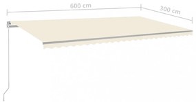 krémszínű kézzel kihúzható LED-es napellenző 600 x 300 cm