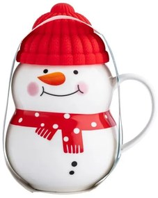 Karácsonyi bögre Hóemberes porcelán szilikon sapkában - 380 ml