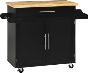 HOMCOM Konyhai Sziget Konyhai Kocsi Kerekekkel Munkaasztallal, Tálalókocsi Fiókkal, Fűszerpolc, Törölközőtartó, Konyhai Kocsi Konyhához, Étkezőszobáho