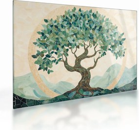 Üveg kép – Elegáns mozaik fával (70x50 cm)