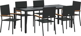 vidaXL Kert étkező szett 7 pcs Fekete polirattan