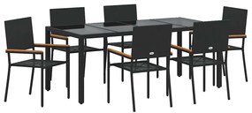 vidaXL Kert étkező szett 7 pcs Fekete polirattan
