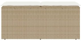 bézs polyrattan kerti pad párnával 110x40x44 cm