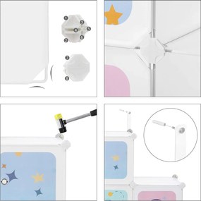 15 kockás játéktároló, játékrendező szekrény 153x31x153 cm, űrutazás téma