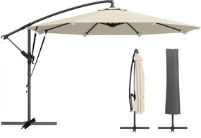 Outsunny oldaltartós napernyő ~ Ø 3,0 m | Dönthető, hajtókarral, keresztlábazattal, kitámasztó kötelekkel és huzattal – krémfehér | Aosom