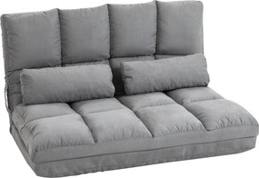 HOMCOM 2 az 1-ben Padló Szék Ágy háttámlával, 3 Fokozatban Állítható Ülőpárna, Szürke Bársony Fém 102 x 73 x 60 cm | Aosom