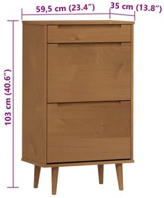 MOLDE barna tömör fenyőfa cipőszekrény 59,5 x 35 x 103 cm