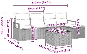 5 részes kerti kanapé szett párnákkal szürke Poli Rattan