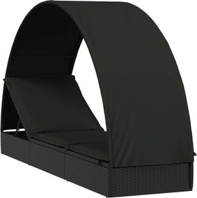 vidaXL fekete polyrattan napágy kerek tetővel 211 x 57 x 140 cm