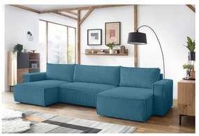 Türkiz kordbársony kinyitható sarokkanapé Nihad – Bobochic Paris