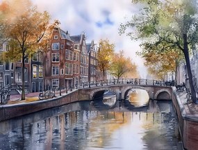 Vászonkép Canvas Város Amszterdam Bérházak Építészet Híd 100x75