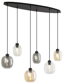 Függőlámpa fekete borostyán, füst és átlátszó üveggel 6-lámpás - Elena