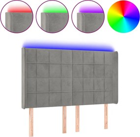 vidaXL világosszürke bársony LED-es fejtámla 147x16x118/128 cm