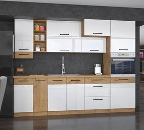 Magas szekrény beépített sütőnek, lancelot tölgy/ fehér extra magas fényű HG, VEGA 60 DP-210 2F