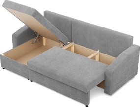 Zeus sarokkanapé, 2 ágyneműtartóval, döntött kartámasz, kordbársony, univerzális oldal, bonell töltet, szürke