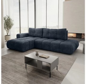 ALMADA kinyitható L-alakú kárpitozott sarokkanapé tárolóval, balos, kék