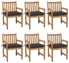 vidaXL 6 db tömör tíkfa kerti szék tópszínű párnákkal
