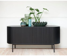 Fekete alacsony komód tolóajtóval, tölgyfa dekorral 73x160 cm Siena – Unique Furniture