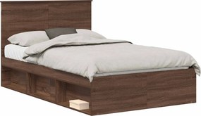 vidaXL Ágykeret fejtámlával Barna Tölgy 120 x 200 cm Tömör fenyőfa