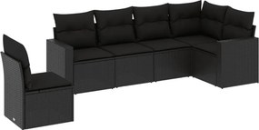 vidaXL 6 részes fekete polyrattan kerti ülőgarnitúra párnákkal