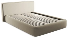 Bézs kárpitozott ágyneműtartós franciaágy ágyráccsal 140x200 cm Kiana – Makamii