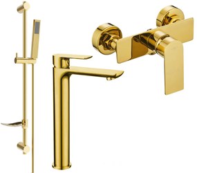 Mexen Alfa DF02 zuhany és magas mosdócsaptelep zuhanykészlettel, arany, 745714DF02-50