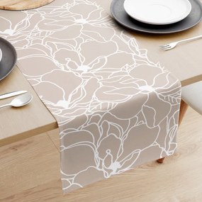Goldea pamut asztali futó - fehér virágok világos bézs alapon 20x120 cm