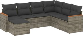 vidaXL 7 részes szürke polyrattan kerti ülőgarnitúra párnákkal