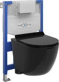 Mexen Fenix XS-F, süllyeszthető modul és falra akasztható WC Lena, lassú esésű ülőkével, fényes fekete, 68030224070