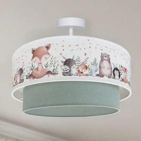 Brilagi-LED gyerek felületre szerelhető csillár BOBO 1xE27/60W/230V, átm. 40 cm, fehér/zöld/állatmintás