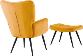 Fotel lábtartóval, sárga Velvet szövet/fekete, HABEN