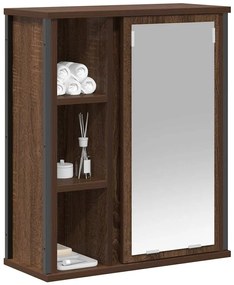 barna tölgy fürdőszoba fali szekrény tükörrel 50x21x60 cm