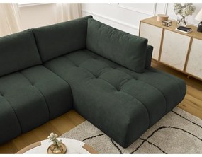 Zöld kinyitható-tárolóhelyes sarokkanapé (jobb oldali-U alakú) Fuji – Bobochic Paris